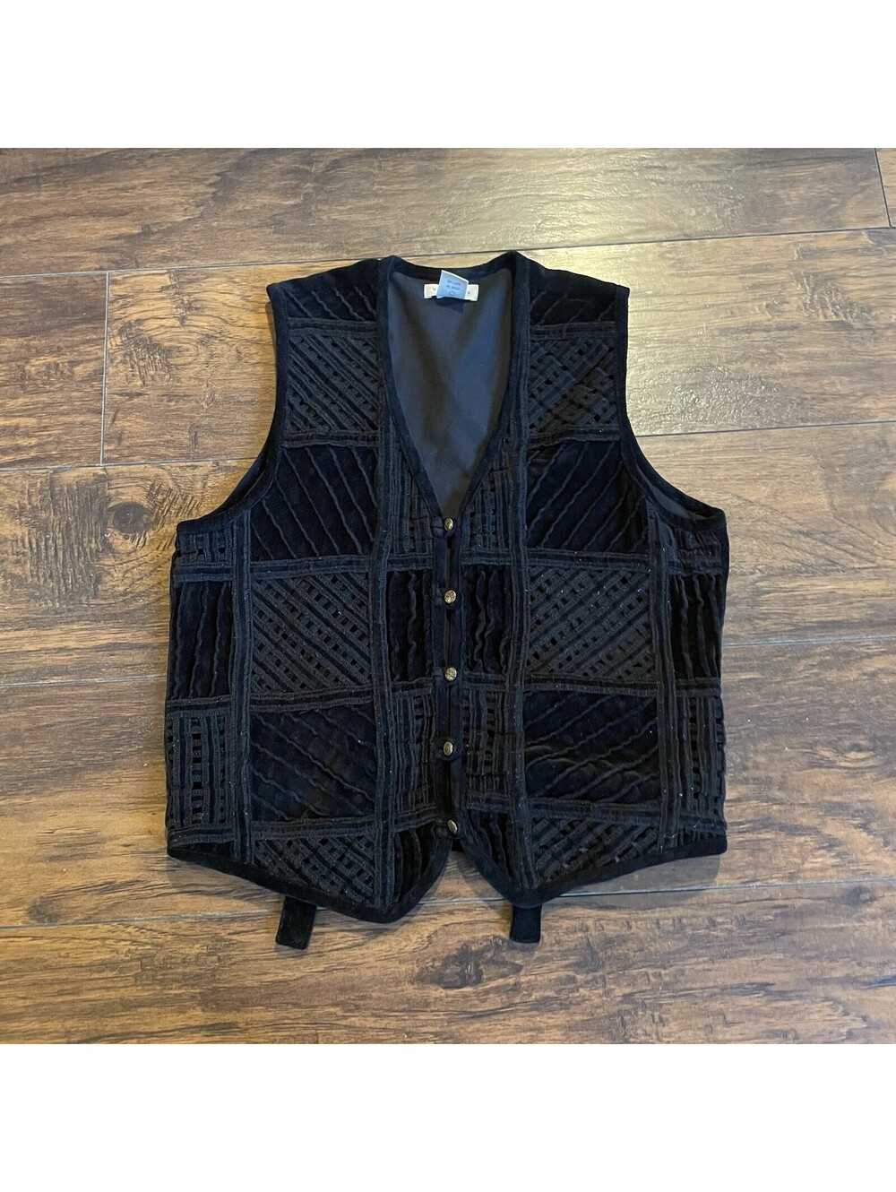 Van Housen Vintage black patchwork velvet Vest Size Small